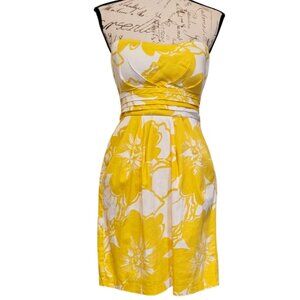 Yellow & White Floral Strapless Mini Dress With Pockets Coquette Feminine Fairy
